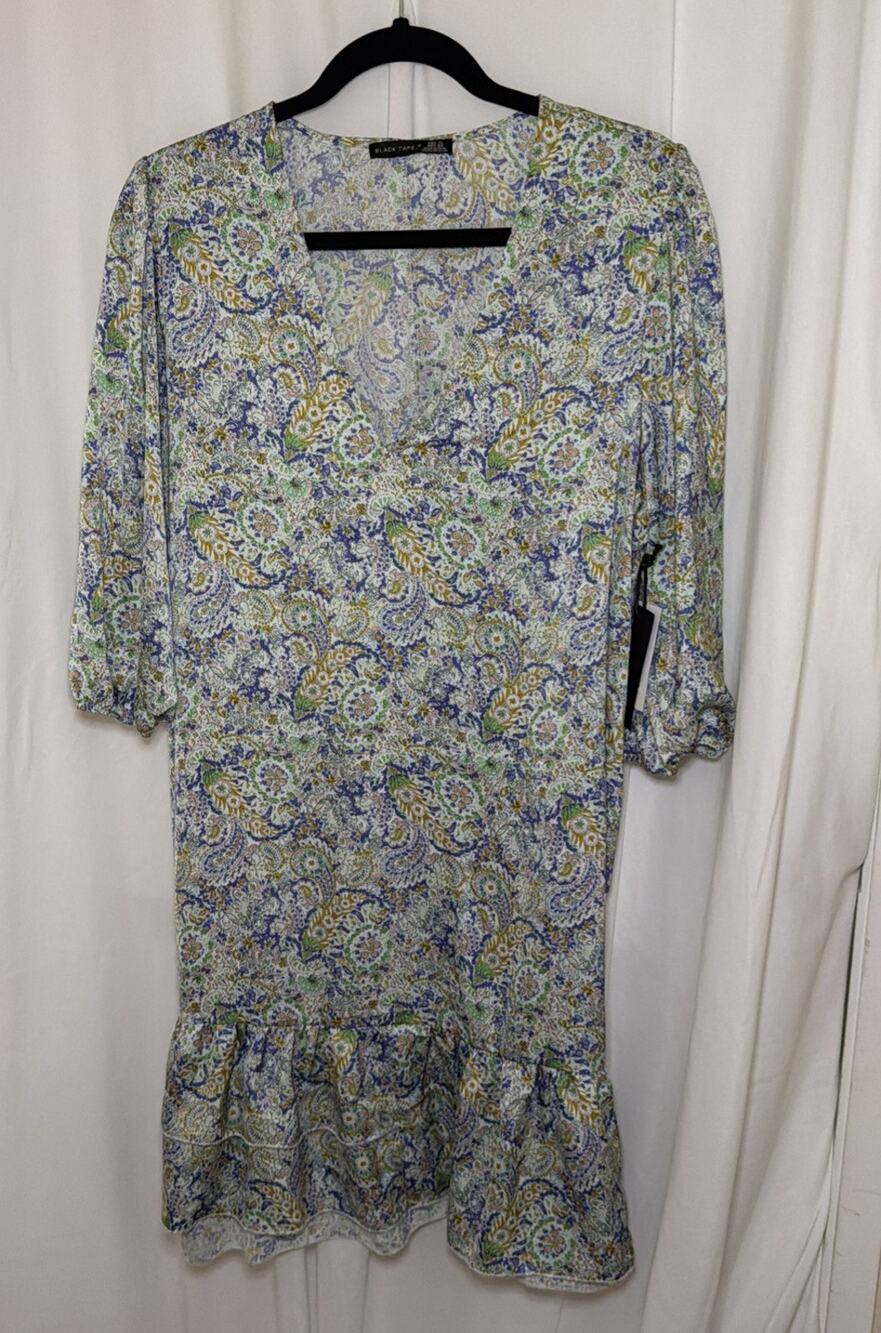Black Tape Womens Multicolor Paisley Satin V-Neck Ruffled Hem Mini Dress XL